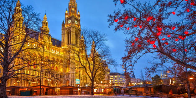 Wien in Oesterreich im Winter bei Nacht