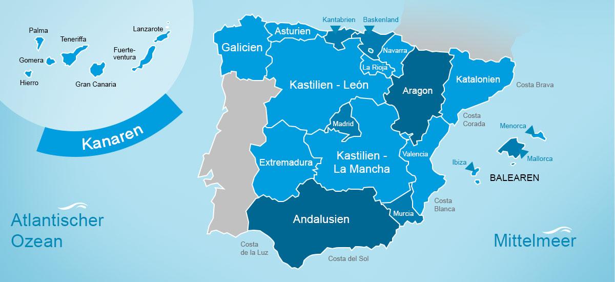 Karte mit Regionen in Spanien