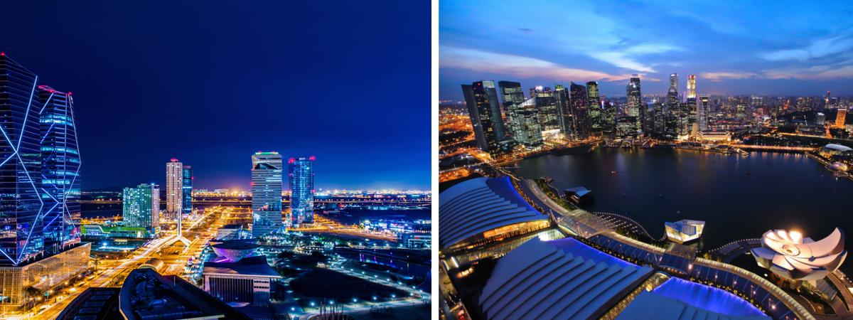 Moderne Städte Singapur und Songdo