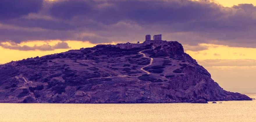 Poseidon Tempel vom Sounion Beach aus in Griechenland