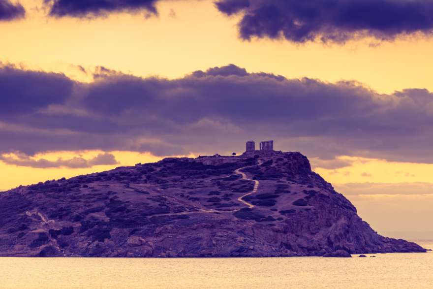 Poseidon Tempel vom Sounion Beach aus in Griechenland