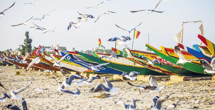 Fischerboote am Strand in Gambia