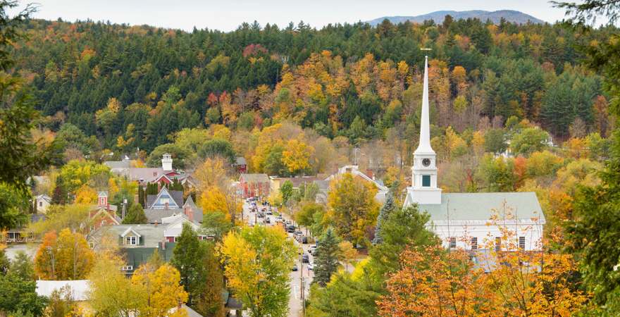 Stowe in Vermont ist ein typisches Dorf in Neuengland